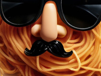 Illustration of spaghetti with a groucho marx disguise